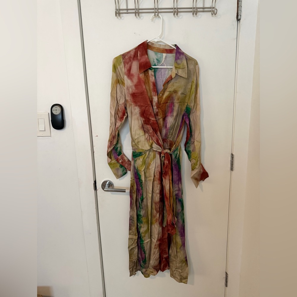 By Anthropologie Watercolor Tie-Front Shirt Dress in Multicolor